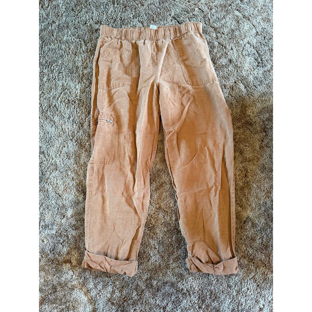 Nicole Miller New York Linen Lyocell Blend Utility Cargo Cropped Pants Tan/Brown